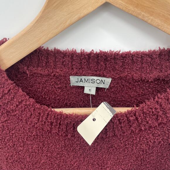 JAMISON NEW Evereve Maroon Chenille Open Shoulder Sweater Pullover // S - Picture 6 of 12